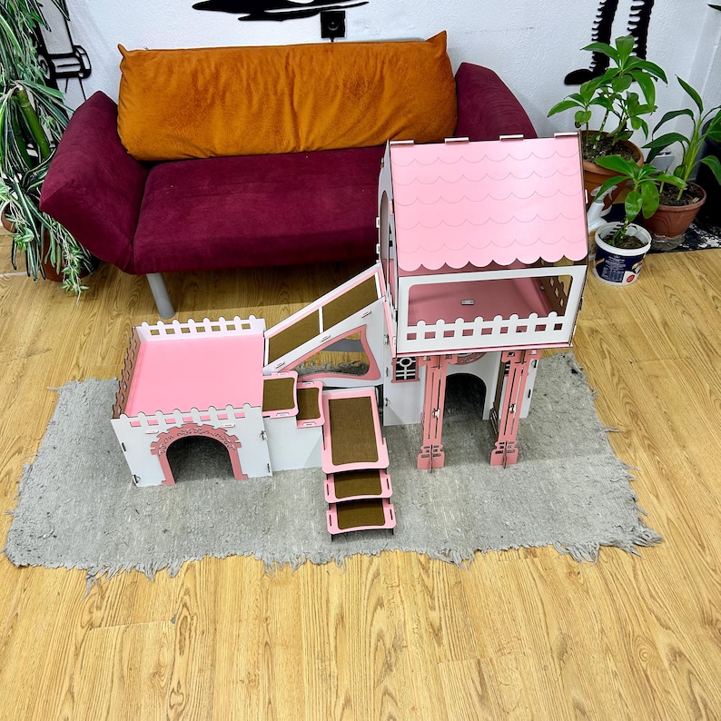 Überdachtes Triplex-Hasenhaus: Große Hasenburg aus Holz, meerschweinchen gehege, buddelkiste kaninchen Bild 17