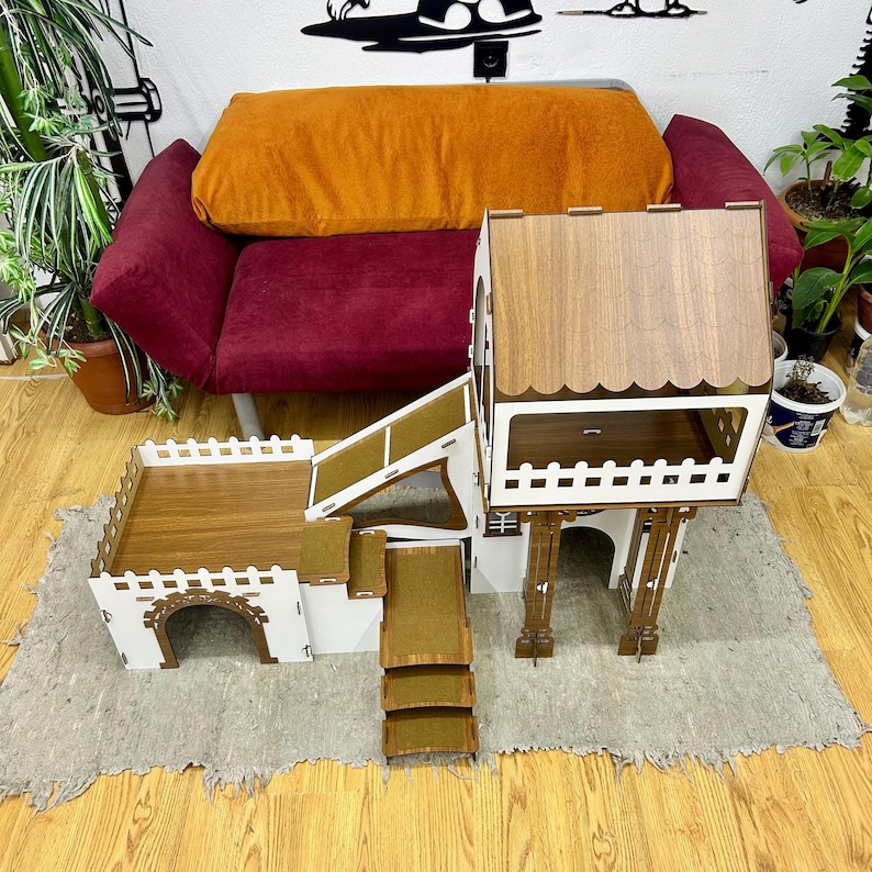 Überdachtes Triplex-Hasenhaus: Große Hasenburg aus Holz, meerschweinchen gehege, buddelkiste kaninchen Bild 9