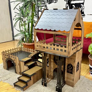 Überdachtes Triplex-Hasenhaus: Große Hasenburg aus Holz, meerschweinchen gehege, buddelkiste kaninchen Bild 20