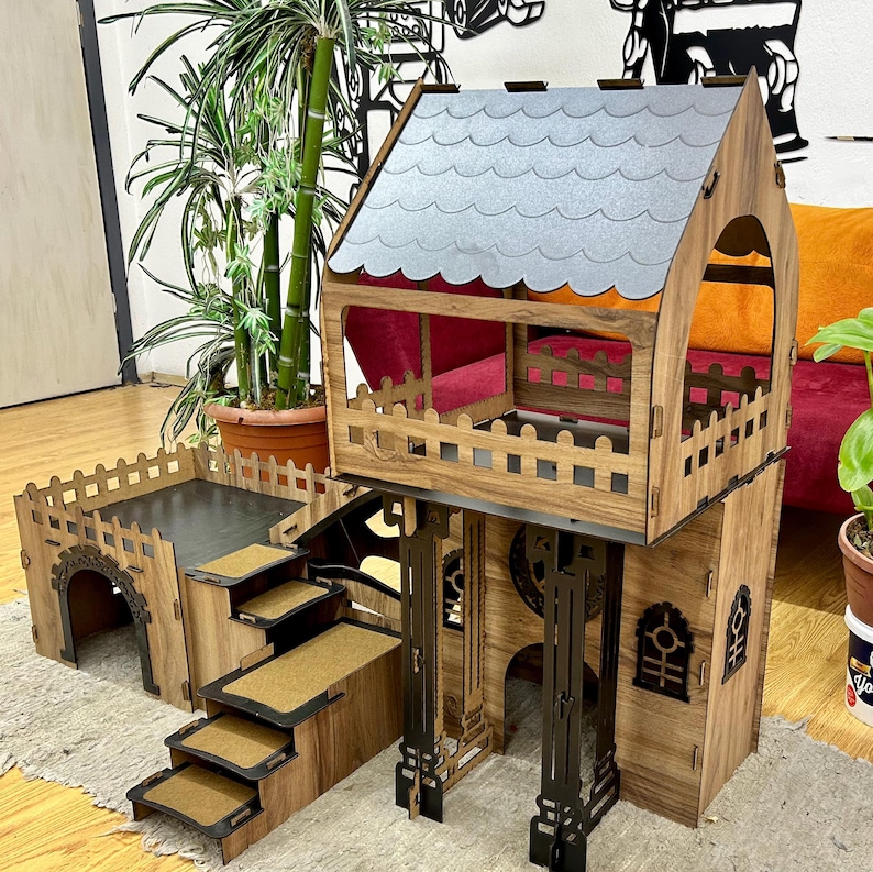 Überdachtes Triplex-Hasenhaus: Große Hasenburg aus Holz, meerschweinchen gehege, buddelkiste kaninchen Bild 20