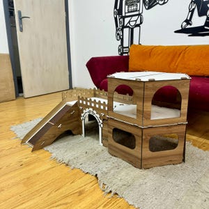 Große zerlegbare Kaninchenburg: Zweistöckiges Holzhaus für Haustiere, Kaninchenspielzeug, Geschenk für Kaninchenliebhaber Bild 11