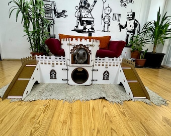 Handcrafted Dismantlable Cat Castle: Modern Indoor Cat House