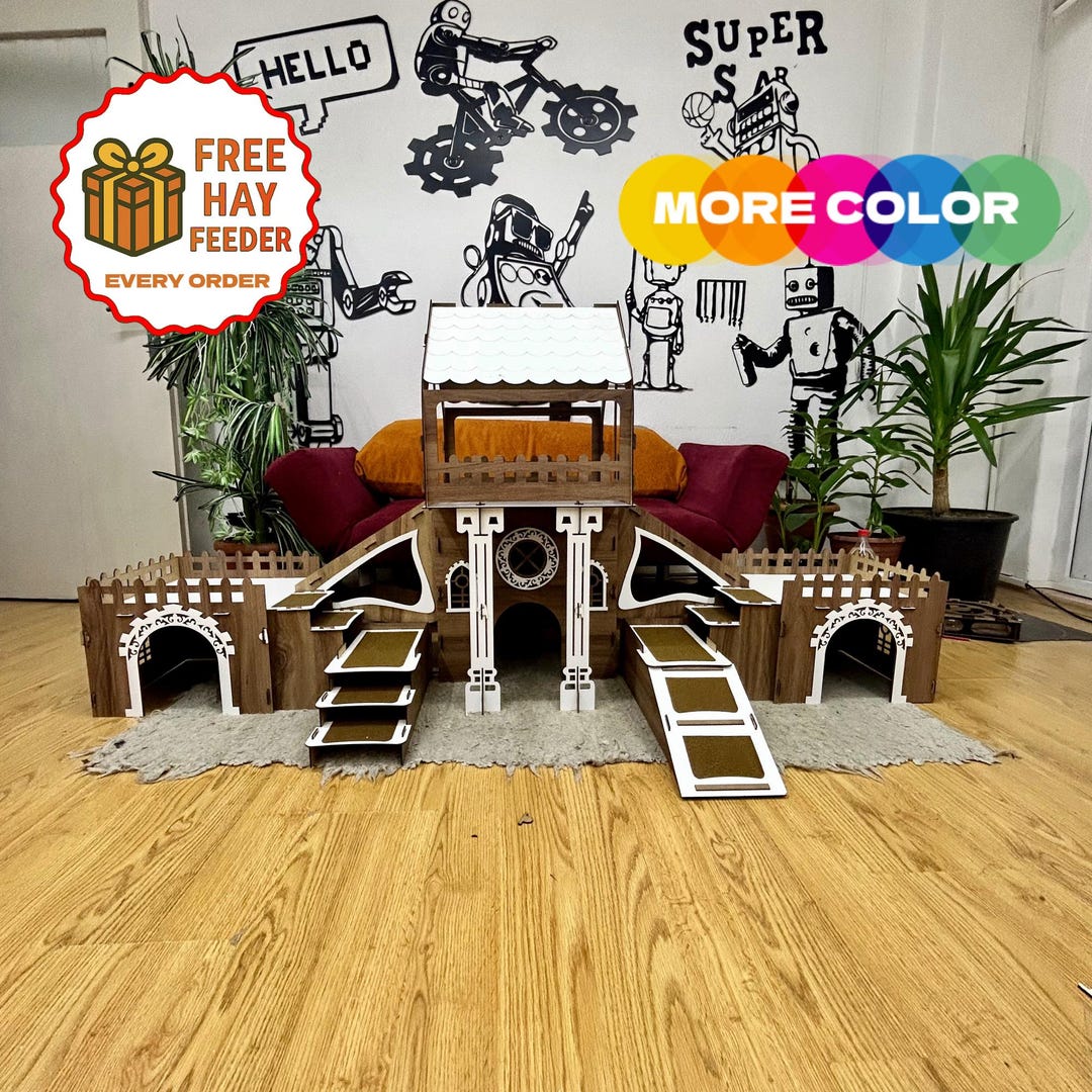 Terrace Rabbit Colony Large 3-floor Rabbit House: Plywood Bunny Castle With Terrace ...