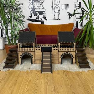 Large Wooden Rabbit Castle: Duplex Bunny House with Ramp