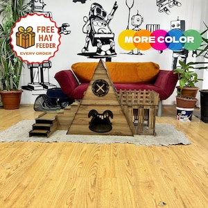 Two-Story Bungalow Rabbit House with Terrace: Easy Assembly, rabbit house wood, rabbit dig box