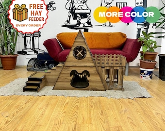 Two-Story Bungalow Rabbit House with Terrace: Easy Assembly, rabbit house wood, rabbit dig box