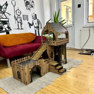 Überdachtes Triplex-Hasenhaus: Große Hasenburg aus Holz, meerschweinchen gehege, buddelkiste kaninchen Bild 19