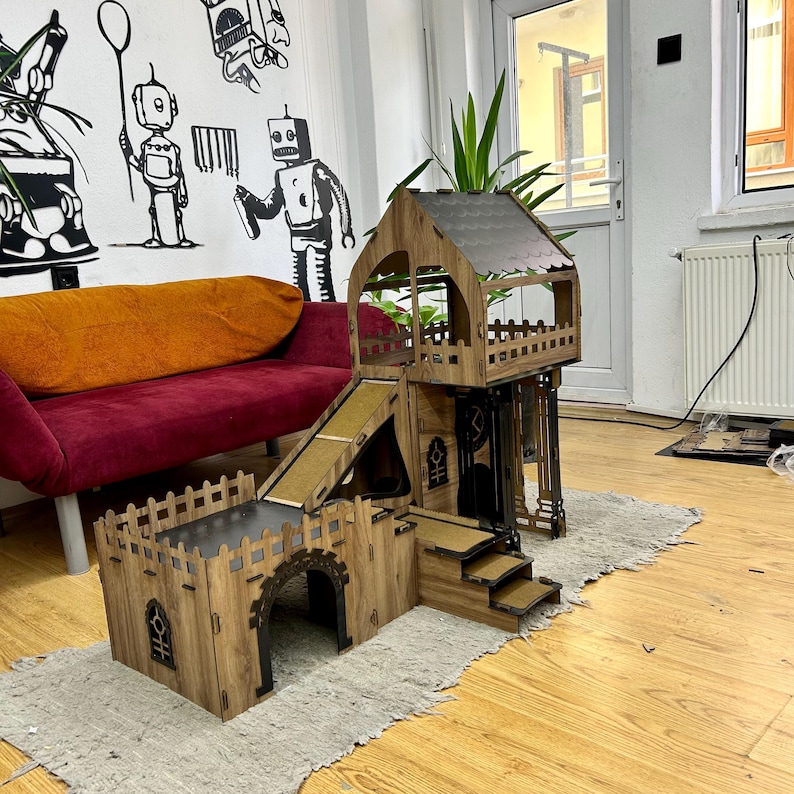 Überdachtes Triplex-Hasenhaus: Große Hasenburg aus Holz, meerschweinchen gehege, buddelkiste kaninchen Bild 19
