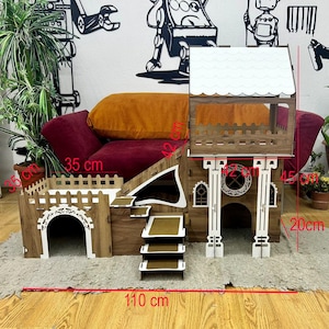 Überdachtes Triplex-Hasenhaus: Große Hasenburg aus Holz, meerschweinchen gehege, buddelkiste kaninchen Bild 3