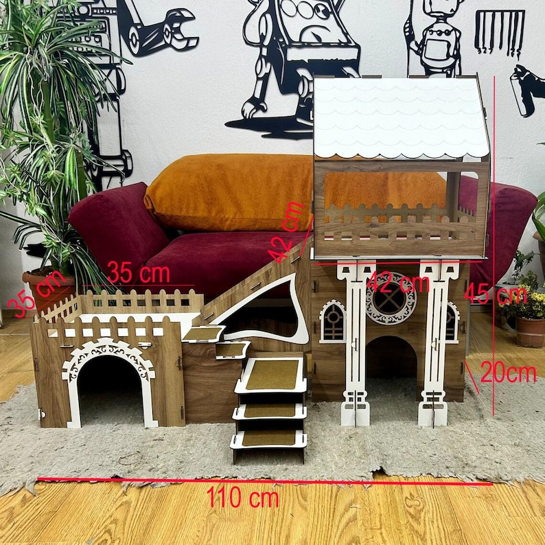 Überdachtes Triplex-Hasenhaus: Große Hasenburg aus Holz, meerschweinchen gehege, buddelkiste kaninchen Bild 3