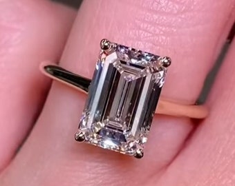 4CT Emerald Cut Moissanite Engagement Cathedral Solitaire Ring Wedding and Promise Ring For Women Cubic Zirconia Travel Ring Solid Gold Ring