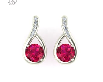 Silver 925 Red Zircon Round Cut Stud Earrings, Perfect Gift For Her, Anniversary Gift, Valentine day gifts, Weeding gifts.