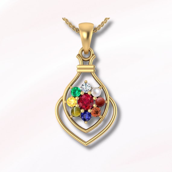 Navratan Pendant, Navratan Chain Pendant, precious stones, Spiritual Gifts,  Dainty silver Necklace, stone pendant, Zircon pendant, jewelry