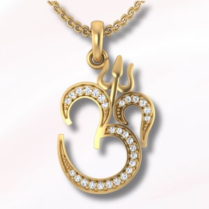 Sterling Silver Om charm Pendant, Spiritual Gift, Yoga trishul Jewelry, Scared Symbol necklace, Hindu God Pendant in gold, religious pendant