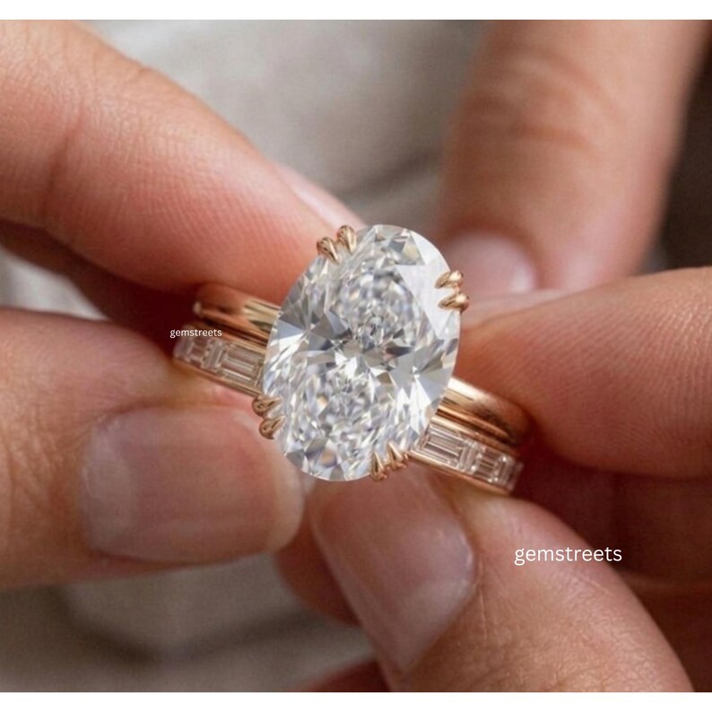 2ct Oval Cut Moissanite Engagement Ring Set / 14k Solitaire Bridal Ring ...
