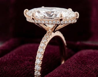 3.5CT Marquise Cut Moissanite Engagement Ring, Hidden Halo Solitaire Bridal Ring