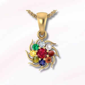 Navratan Anhänger, Navratan Halskette, spirituelle Geschenke, Zierlicher Silber Anhänger, Anhänger mit 9 Steinen, Silber Zirkon Anhänger, verheißungsvoller Schmuck