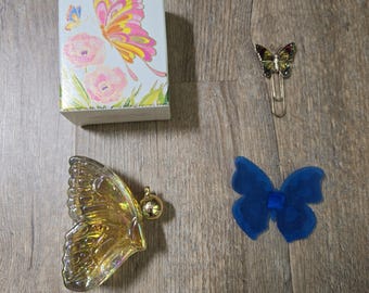 Vintage Butterfly Bundle: Avon Perfume Bottle, Magnet, & Paperclip