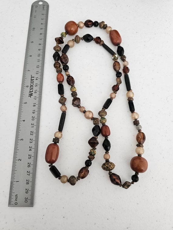 Vintage Mid Century Single Strand Necklace Brown … - image 5