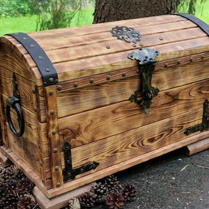 Large Solid Wood Chest with Hand-Forged Metal Accents