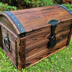 Large Solid Wood Chest with Hand-Forged Metal Accents