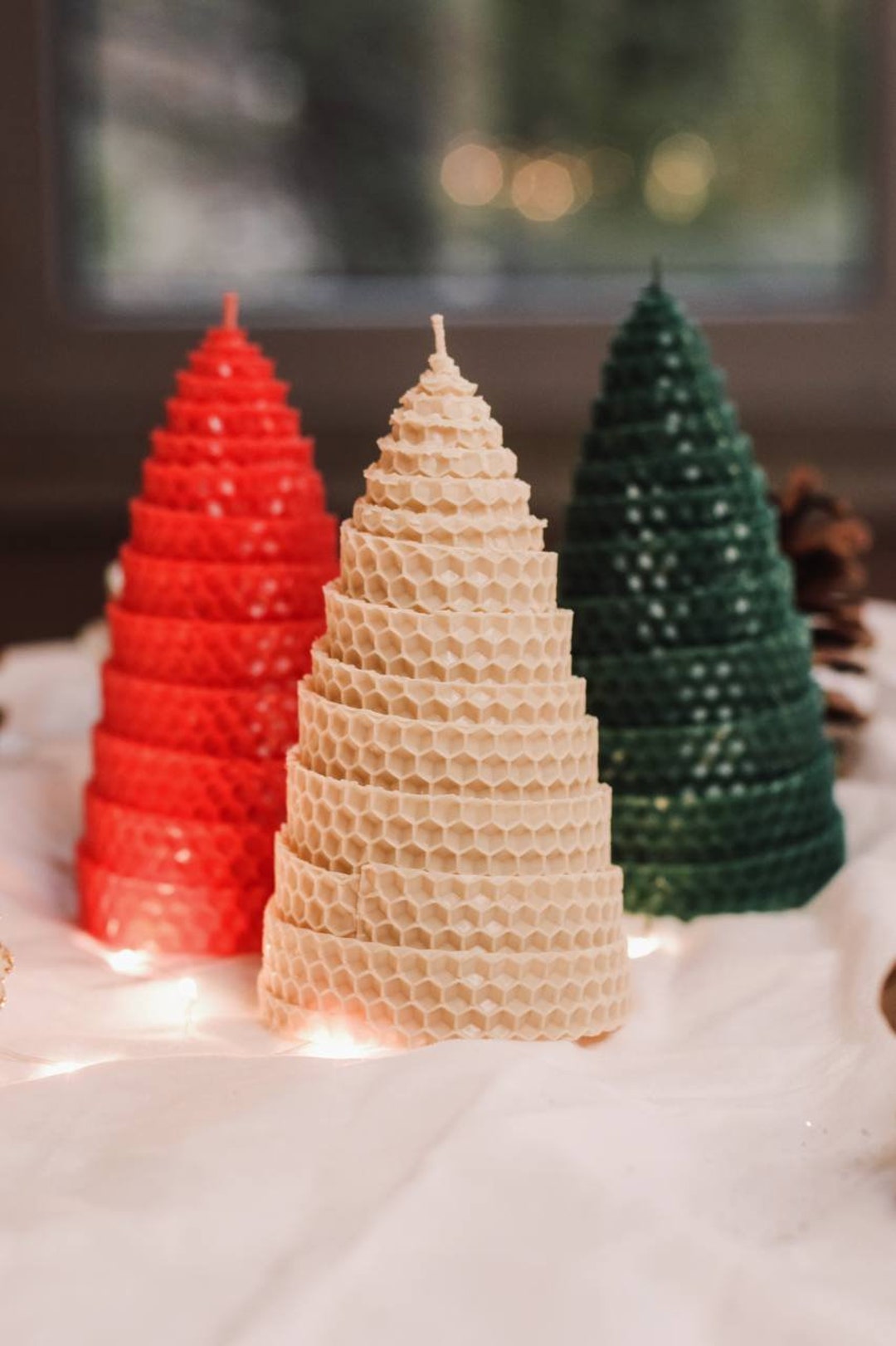 Set of 3 Beeswax Candles christmas Trees Etsy