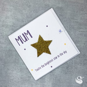 Tarjeta estrella más brillante en el cielo / Tarjeta de madera / Tarjeta de cotización / Tarjeta personalizada / Tarjeta de mamá / Tarjeta de brillo / Tarjeta del Día de las Madres / Tarjeta de cumpleaños