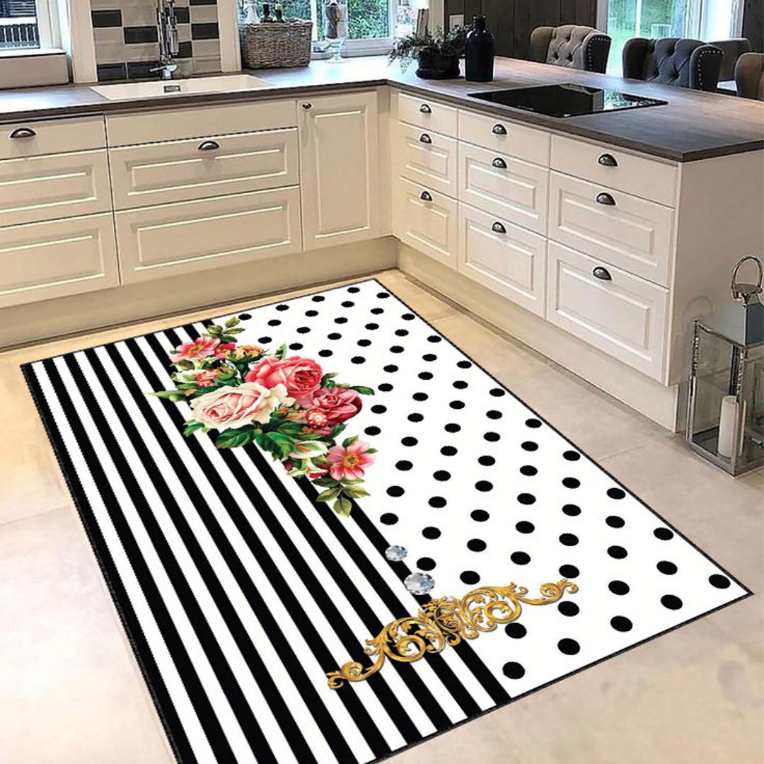 Kitchen Rug, Floral Rug, Machine Washable Nonslip Sole Kitchen Rug
