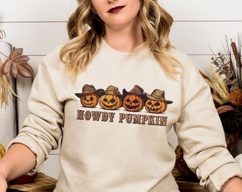 Howdy Fall Cow Pumpkin Sweatshirt - Retro Western Style