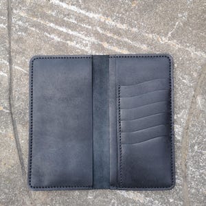 Cartera de cuero hecha a mano, Cartera personalizada, Cartera unisex, Cartera vertical de cuero, Cartera larga de cuero, Cartera negra