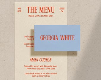 Retro Wedding Place Card Template, Bold Colorful Fun Bright Vintage Inspired Modern Wedding Stationery, Printable Digital Download, FIFI