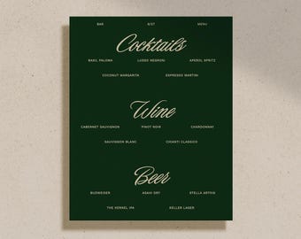 Retro Bar Menu Sign Wedding Template, Vintage Script Modern On the Day Stationery Display Signage, Printable Digital Download, NOTO