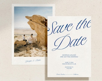 Modern Save the Date Template, Retro Bright Colorful Whimsical Wedding Stationery, Calligraphy Script Printable Digital Download, PALMIERS