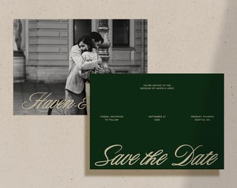 Retro Save the Date Template, Vintage Script Modern Wedding Invite Stationery, Personalized Editable Printable Digital Download, NOTO