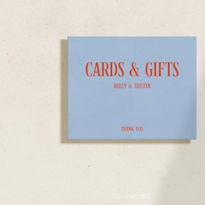 Retro kaarten en cadeaus bord bruiloft sjabloon, gedurfd kleurrijk leuk helder vintage modern briefpapier display, afdrukbare digitale download, FIFI