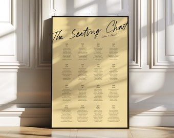 Modern Wedding Seating Chart Template, Retro Bright Colorful Whimsical Vintage Handwritten Wedding Decor, Printable Digital Download, DEMURE