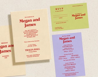 Retro Wedding Invitation Template, Bright Colorful Bold Modern Stationery Wedding Invite, Editorial Editable Printable Digital Download, RAD