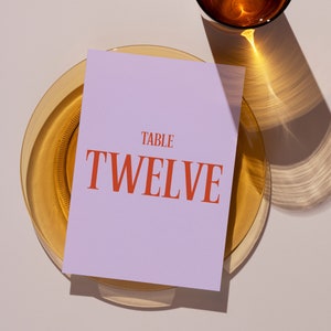 Modèle de Table de mariage rétro avec numéros, carte de table de mariage colorée audacieuse, invitations modernes de mariage lumineux et amusantes, modifiable, téléchargement numérique | FIFI