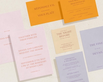 Modern Wedding Invitation Template, Colorful Bright Typographic Editorial Stationery Suite, Editable Printable Digital Download, SORIN