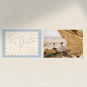 Handgeschriebene Save the Date Vorlage, Hochzeitseinladung Retro bunt Spaß wunderlich modern blau Jakobsmuschel Hochzeitseinladung, printable Digital Download, WILLOW