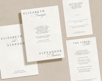 Classic Wedding Invitation Template Set, Modern Vintage Chic Script Calligraphy Stationery, Luxury Elegant Printable Digital Download, REMI