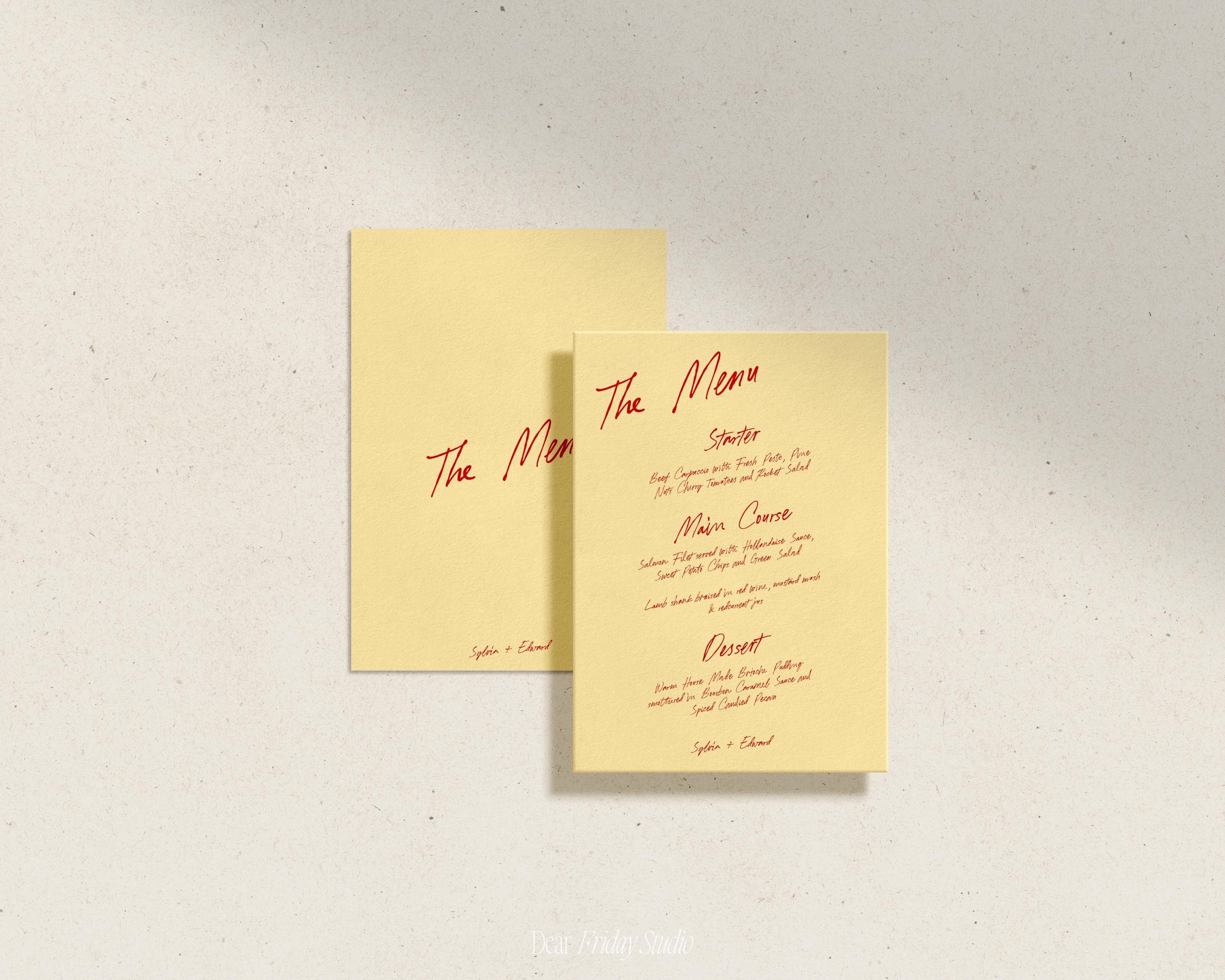 Modern Wedding Menu Template, Retro Bright Colorful Whimsical Vintage Handwritten Style Wedding Decor, Printable Digital Download | DEMURE