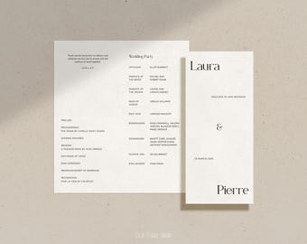 Modern Wedding Program Template, Minimalist Bright Colorful Bold Fresh Cool Retro  Stationery, Folded Printable Digital Download, RUE