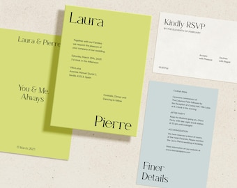 Modern Wedding Invitation Template: Bright Minimalist Design Stationery, Printable, Digital, RUE