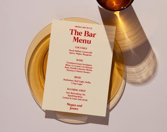 Retro Wedding Bar Menu Sign Template, Bright Colorful Bold Modern Vintage Editorial Drinks Table Display, Printable Digital Download, RAD
