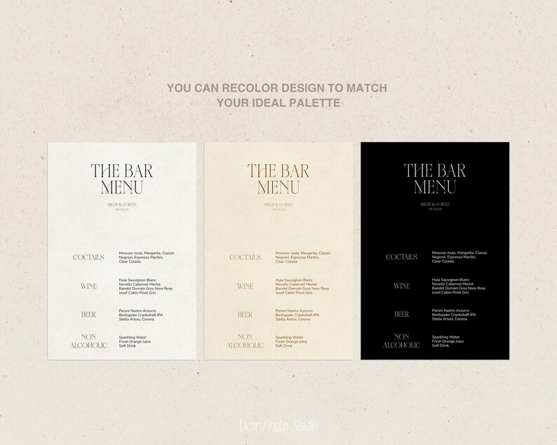 Minimalist Bar Menu Sign Wedding Template, Simple Classic Chic Modern ...