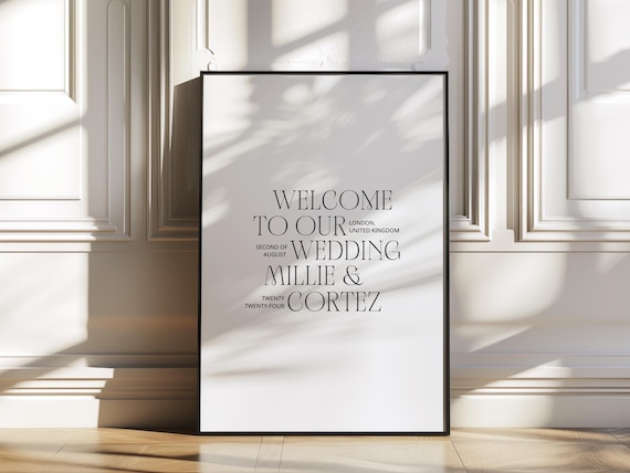 Modern Minimalist Wedding Welcome Sign, Simple Classic Editorial Stationery Wedding Display Decor Entrance, Printable Digital Download, EDGE
