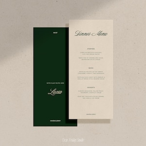 Menú de boda retro con plantilla de nombre de invitado, papelería moderna con escritura vintage para el día, descarga digital imprimible personalizada, NOTO