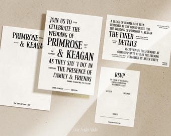 Modern Wedding Invitation Template, Classic Bold Editorial Stationery Suite, Chic Wedding Invites,Editable Printable Digital Download, JUNIO