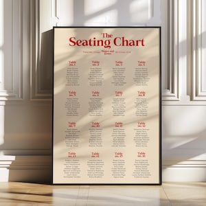 Modello di tabella dei posti a sedere per matrimonio retrò, cartello editoriale moderno, vivace, colorato e audace per matrimonio, download digitale stampabile, RAD
